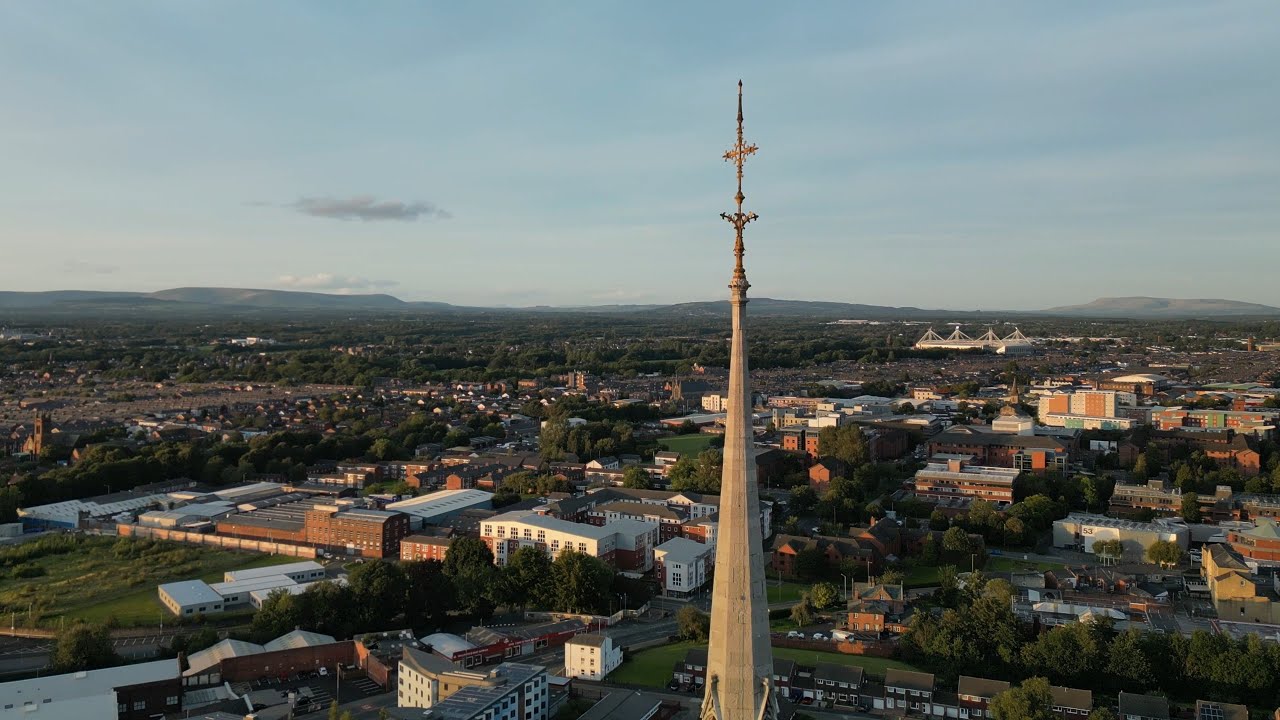 St Walburge's Church, Preston, the third tallest spire in the UK. - DJI Mini 3 Pro 4K