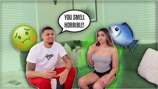 SMELLING LIKE FISH TO SEE MY BOYFRIENDS REACTION!! **MUST WATCH**