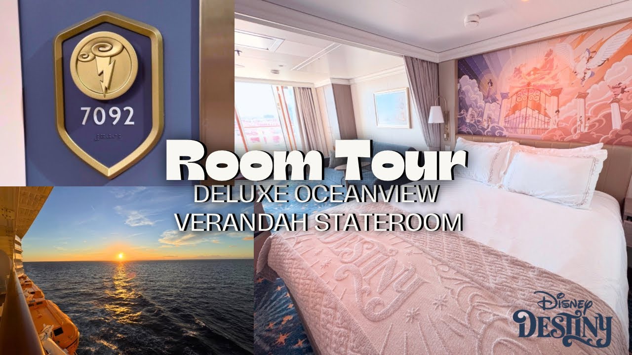 Disney Destiny Hercules Themed Room Tour 7092 | Deluxe Oceanview Verandah Stateroom 