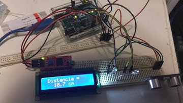Arduino Sensor Ultrasónico y pulsos de led LCD bus I2C