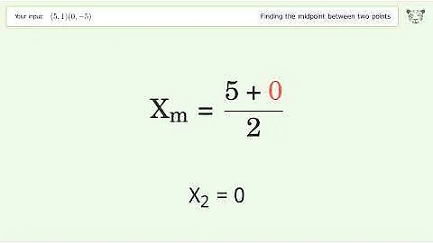 Find the midpoint between two points p1 (5,1) and p2 (0,-5): Step-by-Step Video Solution