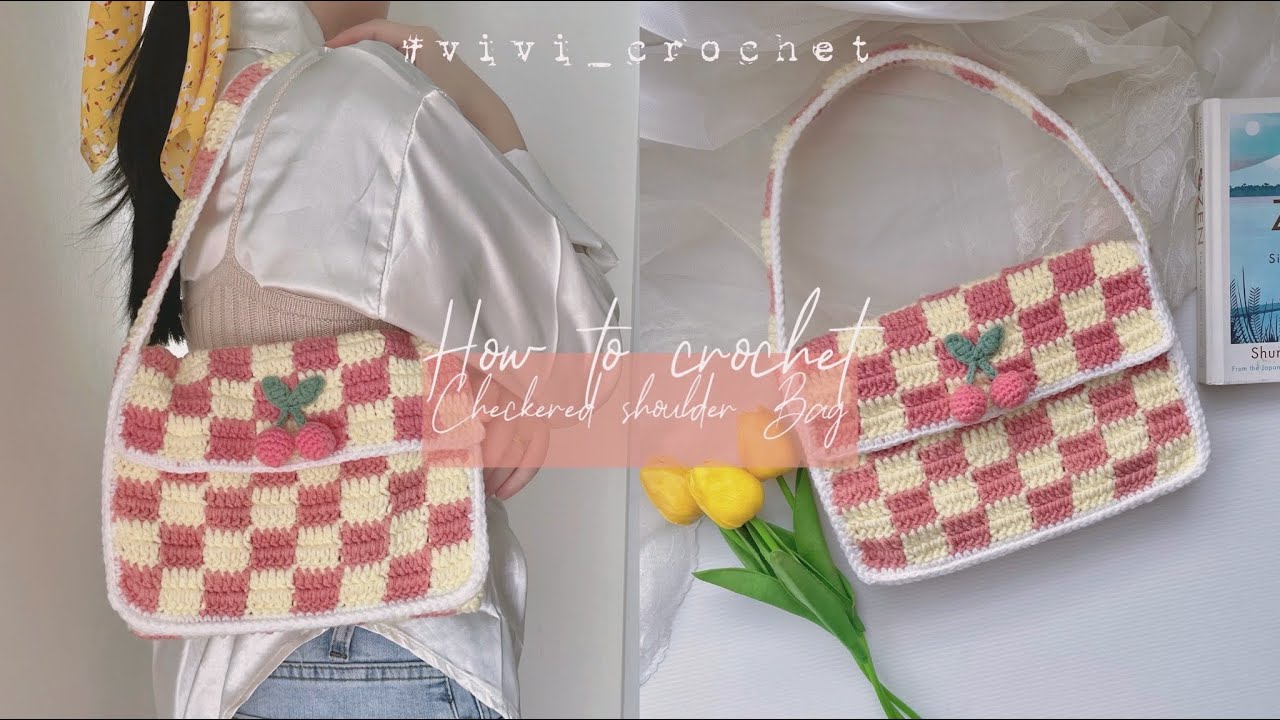 FR Fashion Co. 17 Women's Checkered Shoulder Bag Cream Checkered