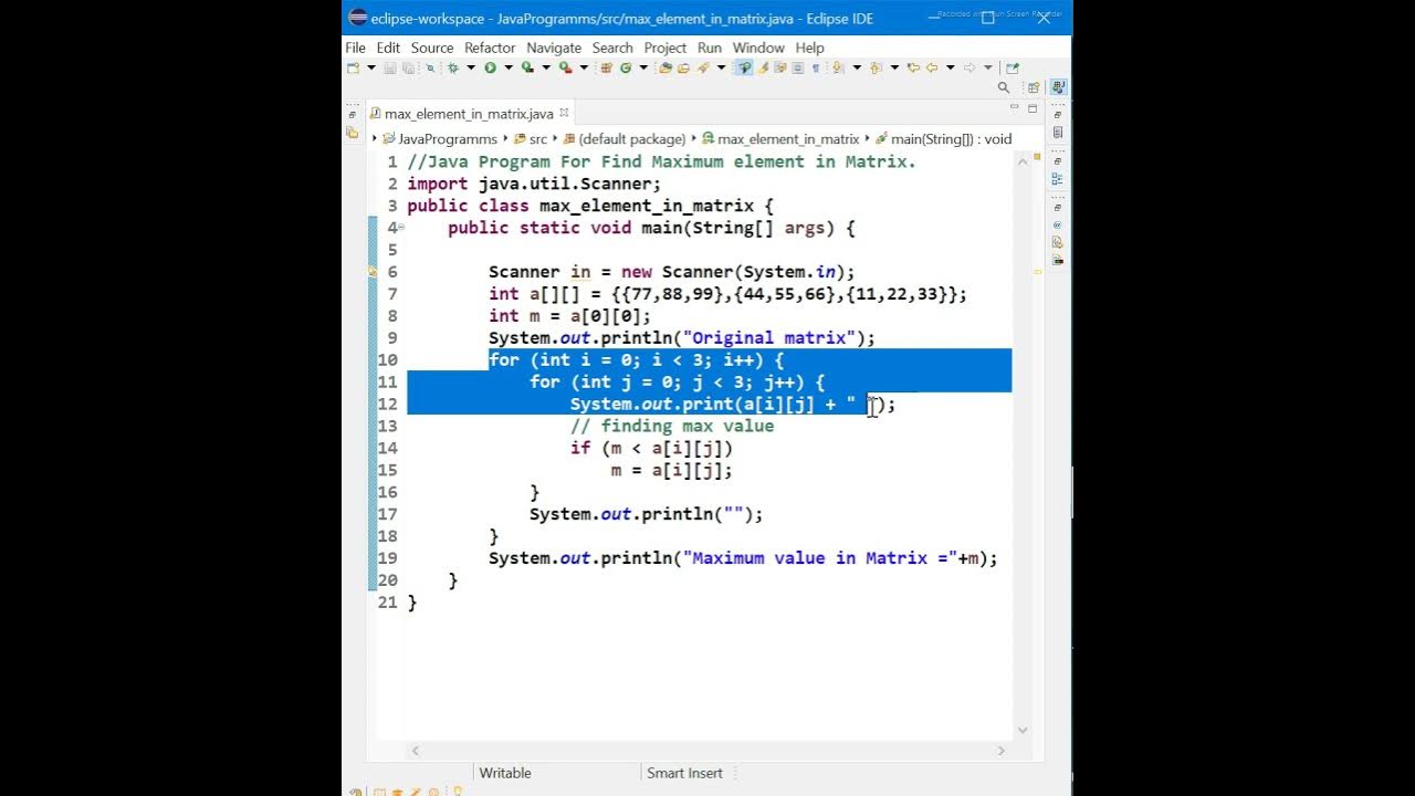 Java Program For Find Maximum Element In Matrix || #shorts#ytshorts # ...