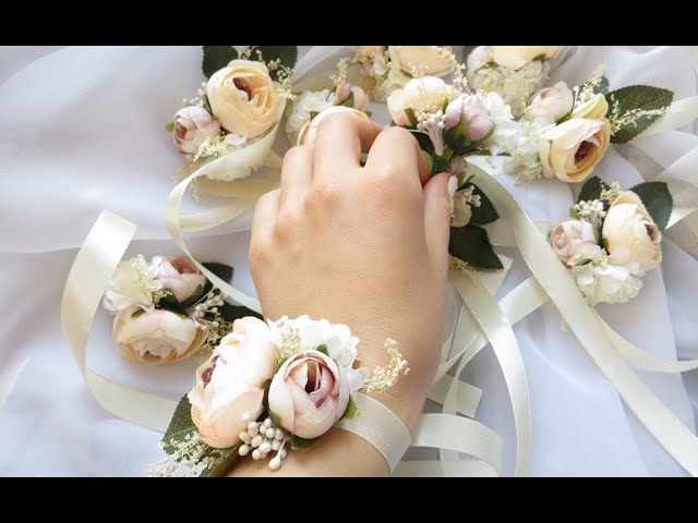 LESING Wrist Corsage Bracelets with Ribbon Wristband Bridal Bridesmaid Real  Touch Wrist Flowers Hand Flower for Wedding Porm Party Decor,Set of 6