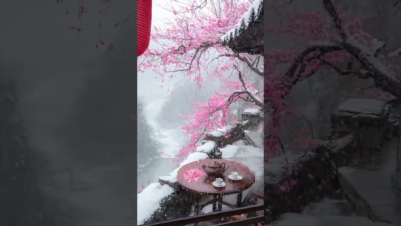 Winter Tea Under Pink Blossoms • Pure Serenity 