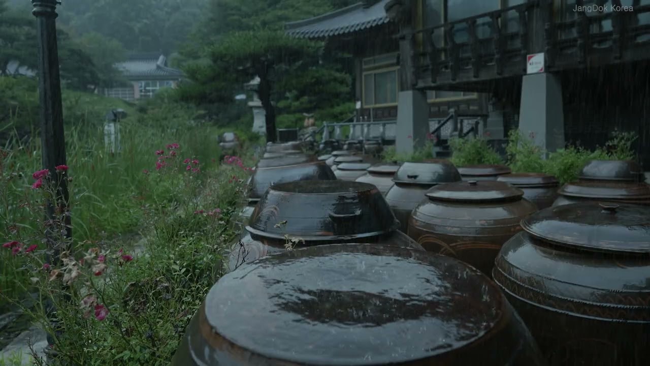 Peaceful Rain Echoes on Korean Clay Jars for Deep Sleep & Serenity