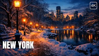 4K HDR Central Park Snowy Walking Tour | Relaxed Walk Cold Twilight screenshot 2