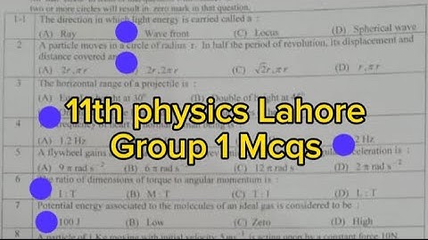 solved Mcqs 11th physics Lahore group 1 paper 2024 1st year physics paper 2024
