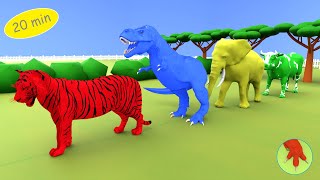 Painting Animals Tiger, Cow, TRex, and Elephant, Animals Fountain Transformation Compilation