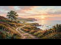 Cozy Coastal Cottage Sunset 🌅🏡 | Winding Ocean Path | 4K Impasto Art | Relaxing Ambient Digital Art