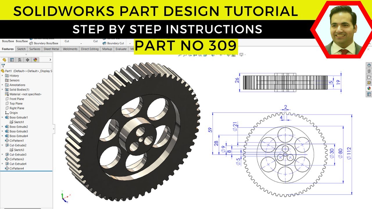 SolidWorks Tutorial: How to Design a Gear Step-by-Step | Part No 309 ...