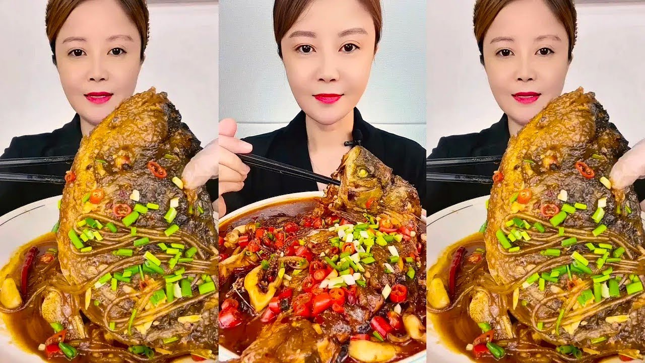 Chinese Food Mukbang: Enjoying Fish Head Curry with Spicy Seafood and ASMR Eating Sounds