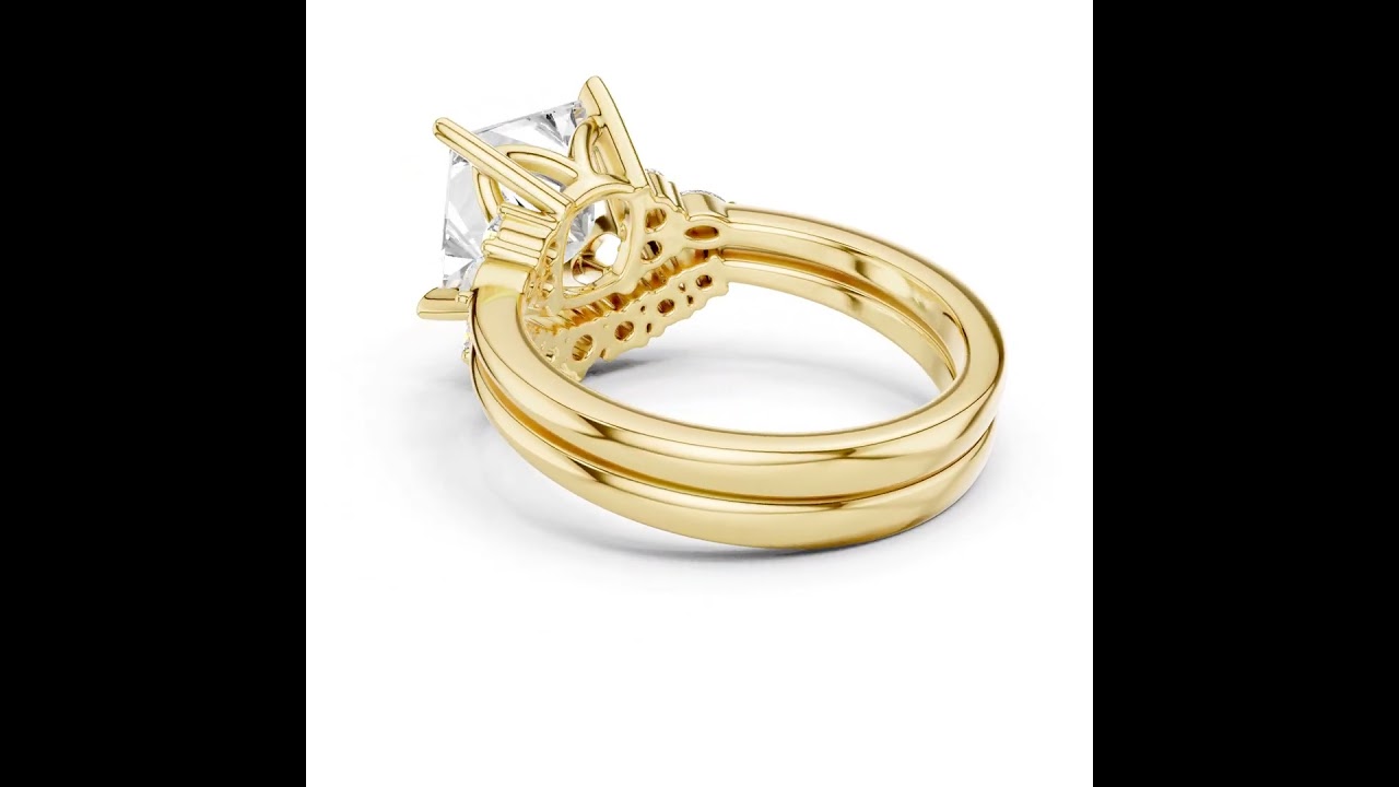 Classic Princess Bridal Ring Set With Curved Wedding Band