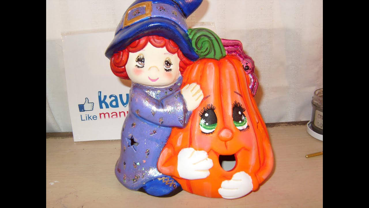 DIY Cómo pintar una bruja con calabaza en cerámica, para ...
