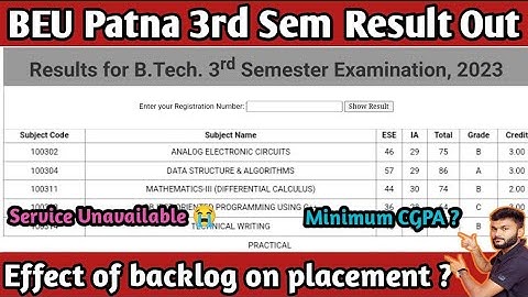 B Tech Semester result BEU Patna 3rd sem | Year back carry in semester exam | BEU result 3rd sem