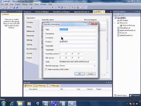 Visual Basic 2010 Express Tutorial 24   Adding An AboutBox   SpeakABCs 8 11