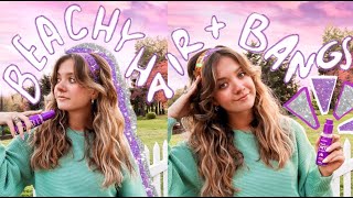 wavy hair routine // styling curtain bangs + easy beachy hair