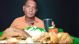 ASMR cow tongue whole chicken and cold drinks spicy silly and papor.