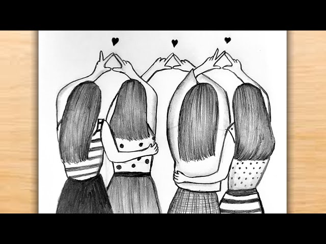 4 Best friends drawing...❤️ | Drawings of friends, 4 best friends, Best  friend drawings