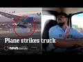 Dashcam captures moment plane strikes truck on New Jersey highway