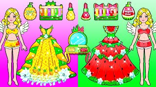 Red and Yellow Fruit Make Up & Dress Up 💗 Barbie Transformation Handmade 💛 WOA Barbie House