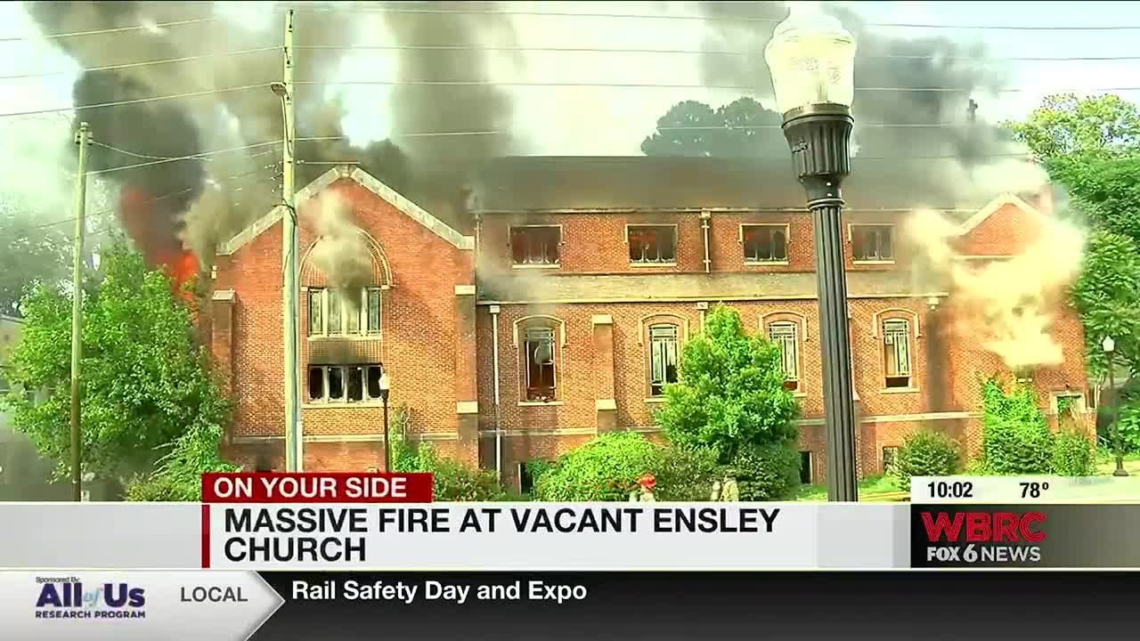 Massive fire at former church in Ensley - YouTube