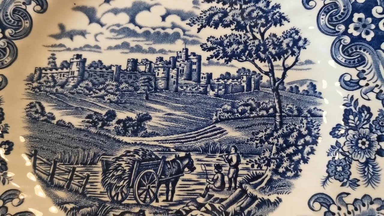 British Anchor Ironstone China Olde Country Castles blue and white china 10-inch Dinner Plate