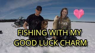 ICE FISHING WITH MY GOOD LUCK CHARM | LAKE TROUT |  COOKUP | GOPRO UNDER THE ICE | MOOSE BAIT