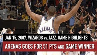 Throwback Jan 15 2007. Wizards vs Jazz Full Game Highlights. Arenas scores 51 pts and Game Winner HD