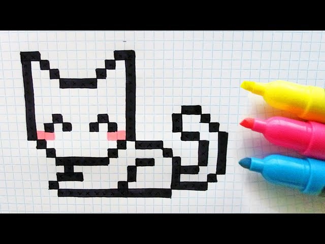 Feito à mão pixel arte 32x32 pontos diy pintura gato dos desenhos