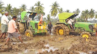 JOHN DEERE 5045 Stuck In Mud Badly Get Help JohnDeere 5045D | Tractor videos / Palleturi Village