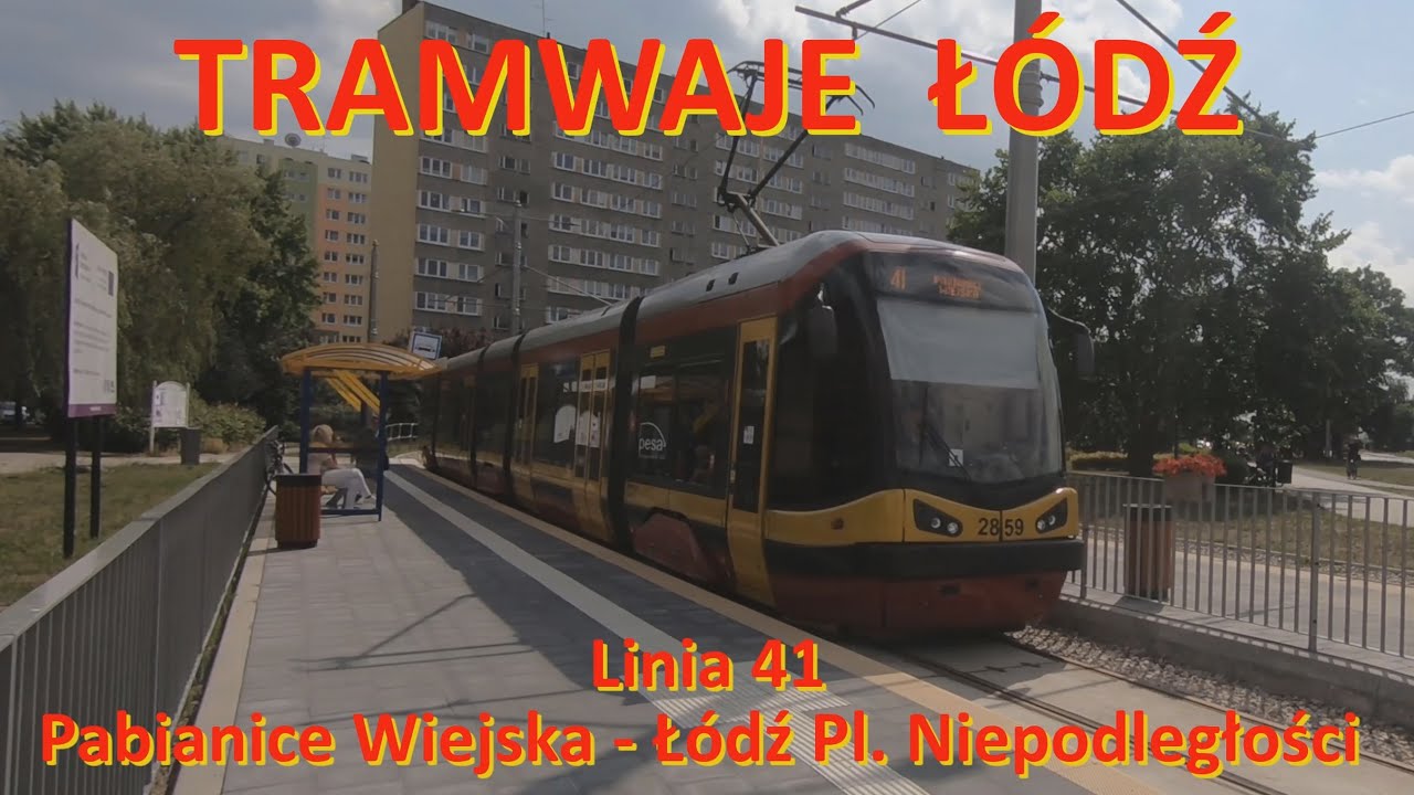 Tramwaje Łódź. Linia 41 Pabianice - Łódź pl. Niepodległości./Ride on tram line 41 in Łódź (Poland).