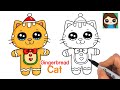 How to Draw Gingerbread Cat Easy | Christmas Holiday Art