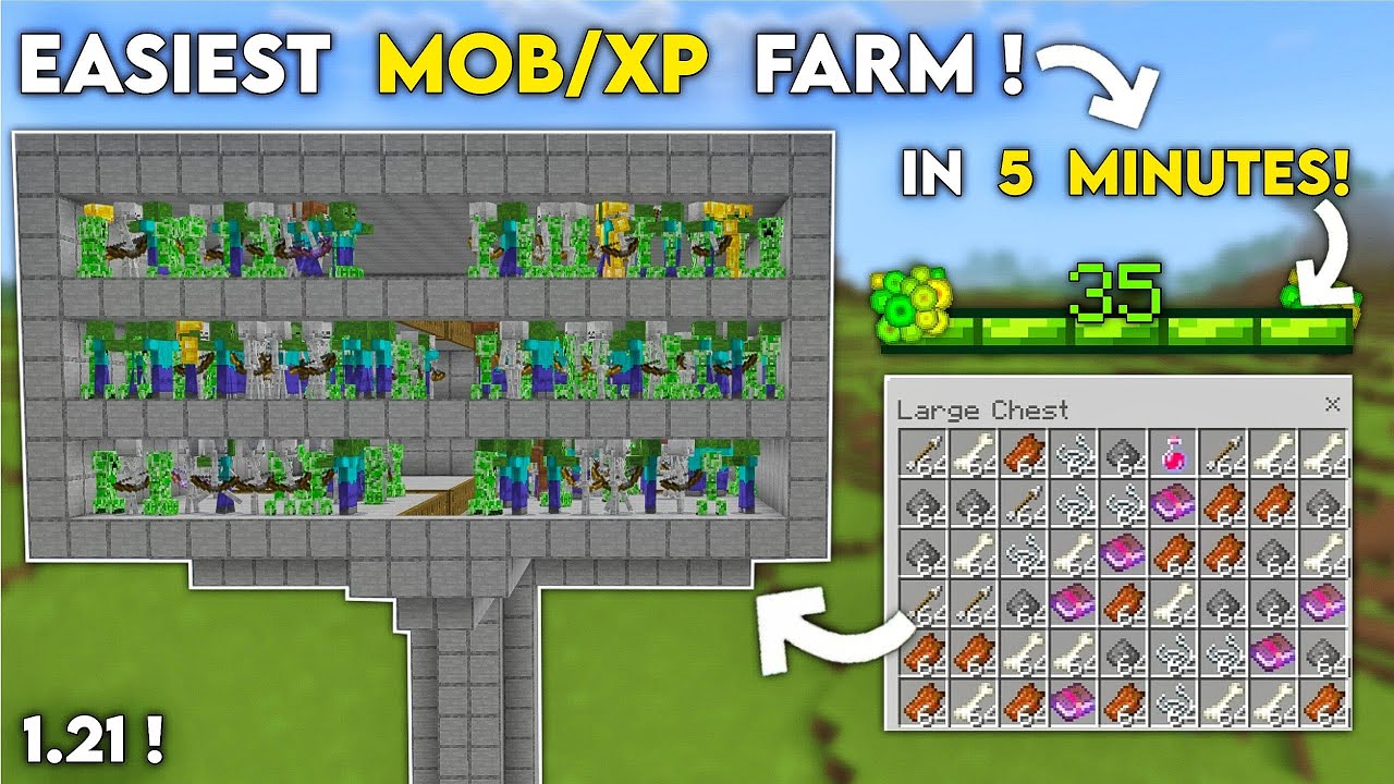 NEW EASIEST MOB XP FARM in Minecraft Bedrock 1.21+ (Ultra Fast) - YouTube