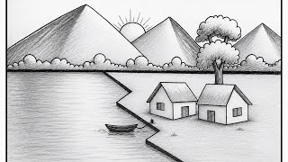 Easy Village Scenery Drawing for Beginners | Pencil Drawing Step by Step