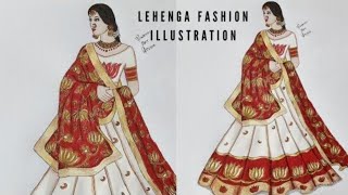 How to Draw Ethnic Wear | How to Draw Indian lehenga Fashion Illustration | Swathi Art Studio