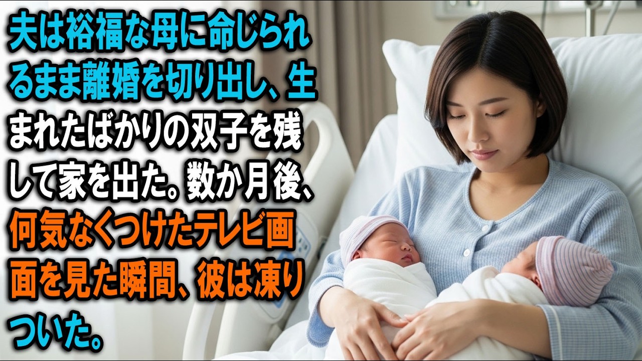 夫は裕福な母に命じられるまま離婚を切り出し、生まれたばかりの双子を残して家を出た。数か月後、何気なくつけたテレビ画面を見た瞬間、彼は凍りついた。