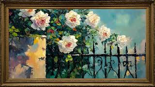 Timeless Gold Framed Oil Painting for TV :: White Roses By the Gate screenshot 5
