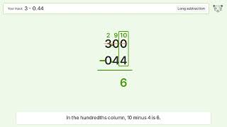 Long Subtraction Problem 3-0.44: Step-by-Step Video Solution