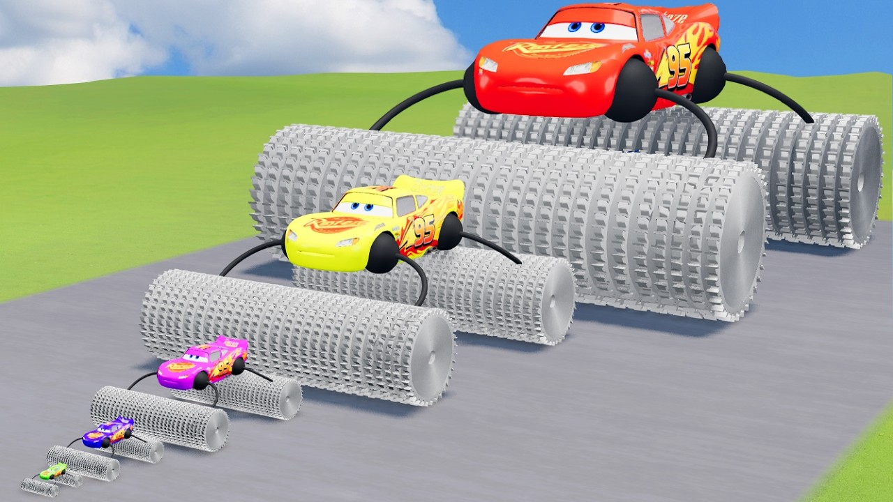 Big & Small Mcqueen Saw Wheels Lightning VS Train | BeamNG.drive