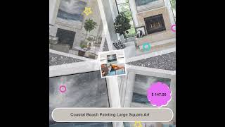 Coastal Beach Painting Large Square Art