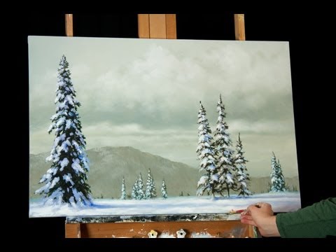 How to Paint a Snow-Covered Evergreen Tree - Technique #1 - Leslie
