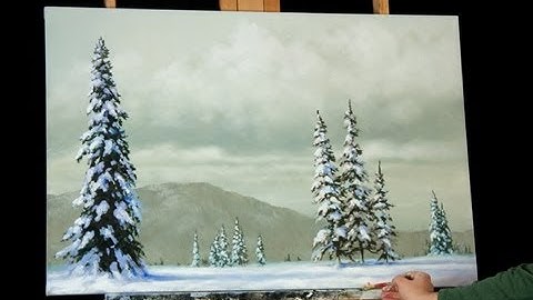 Time Lapse Winter Acrylic Painting Heavy Snow Covered Trees by Tim Gagnon
