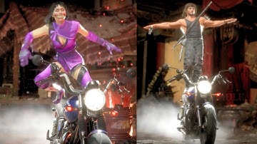 MK11 Ultimate All Characters Perform Terminator Motorcycle Tricks FRIENDSHIP (Defalt Skins)