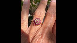 Vintage Diamond Flower Cluster Ruby Ring in 10K Gold