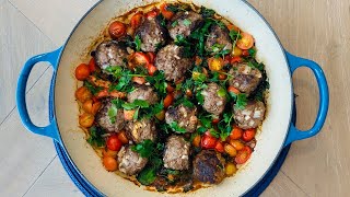 Homemade Italian meatballs in tomato-garlic sauce