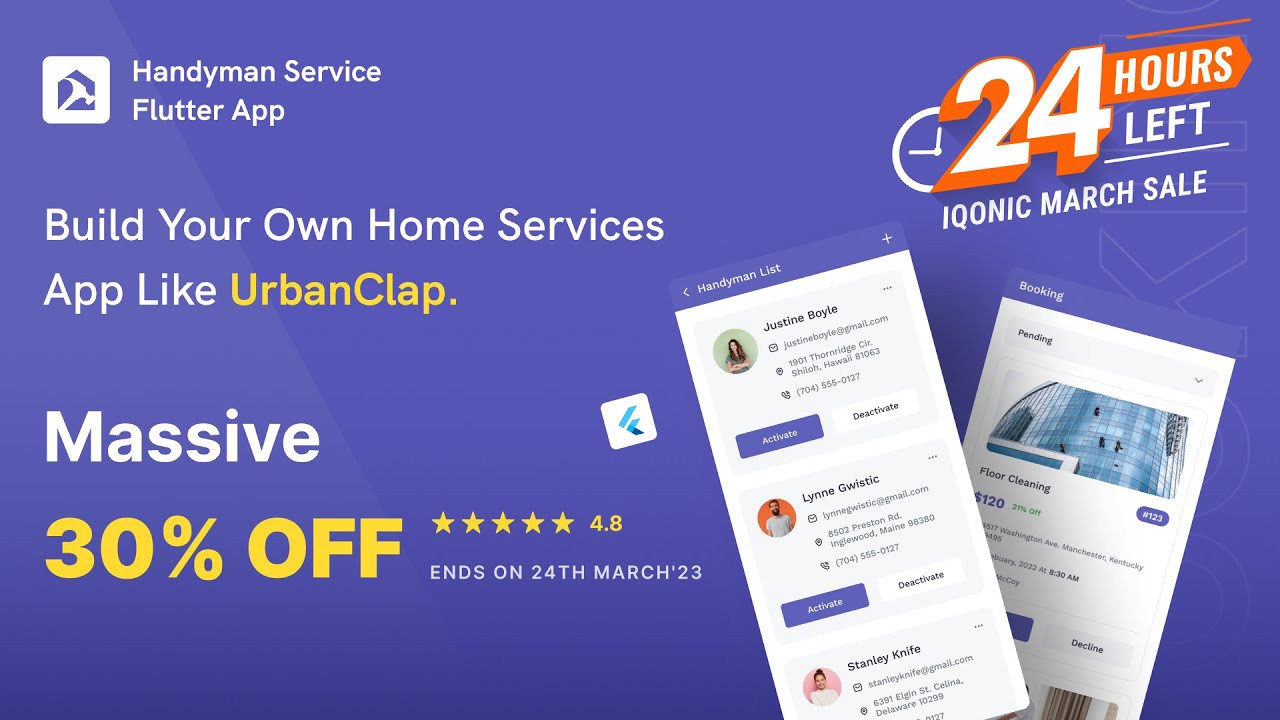 March Sale 2023 [24 Hours Left] - Get 30% OFF Now - On-Demand Handyman Service Flutter App
