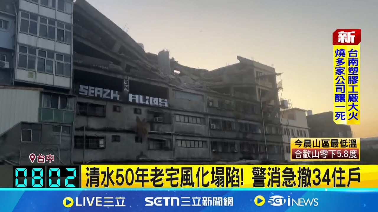 睡夢中”轟隆”巨響! 清水公寓塌陷急撤34住戶 樓上全坍塌! 居民驚醒”轟隆”以為地震急撤│記者 鮑琇微 陳政棟│新聞一把抓20250322│三立新聞台