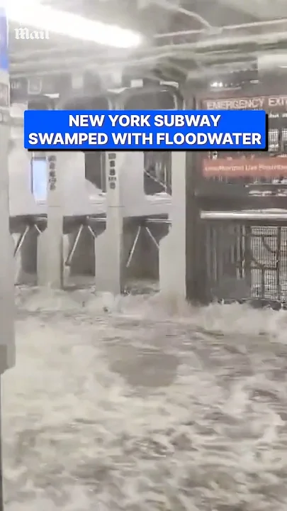 New York subway swamped by floodwater