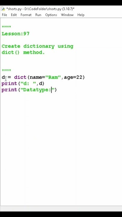 how to create dictionary using dict function #shorts #python #coding # ...